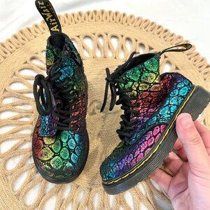 Dr Martens Infant 1460 Metallic Suede Ankle Boots in Black + Rainbow US 7